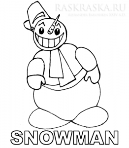 Раскраска на английском языке в картинках на тему "Снеговик"