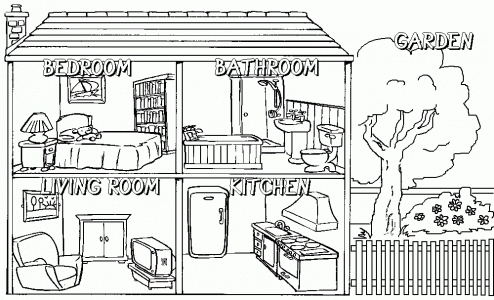 Раскраски "Дом", "Комнаты" на английском языке