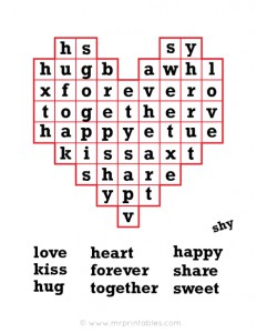 Кроссворд "Поиск слов" или "Word Search" по лексике к Дню Святого Валентина на английском языке