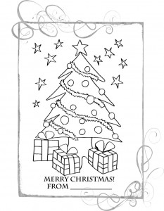 Раскраски на английском языке: Рождество (Рождественская открытка)
