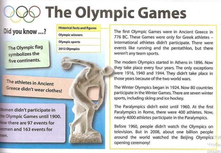 Lexic «Olympic Games» / Лексика «Олимпийские игры» на английском языке с заданиями
